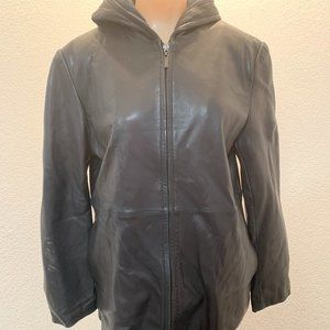 Vintage Winlit soft black leather hooded jacket pre owned size S